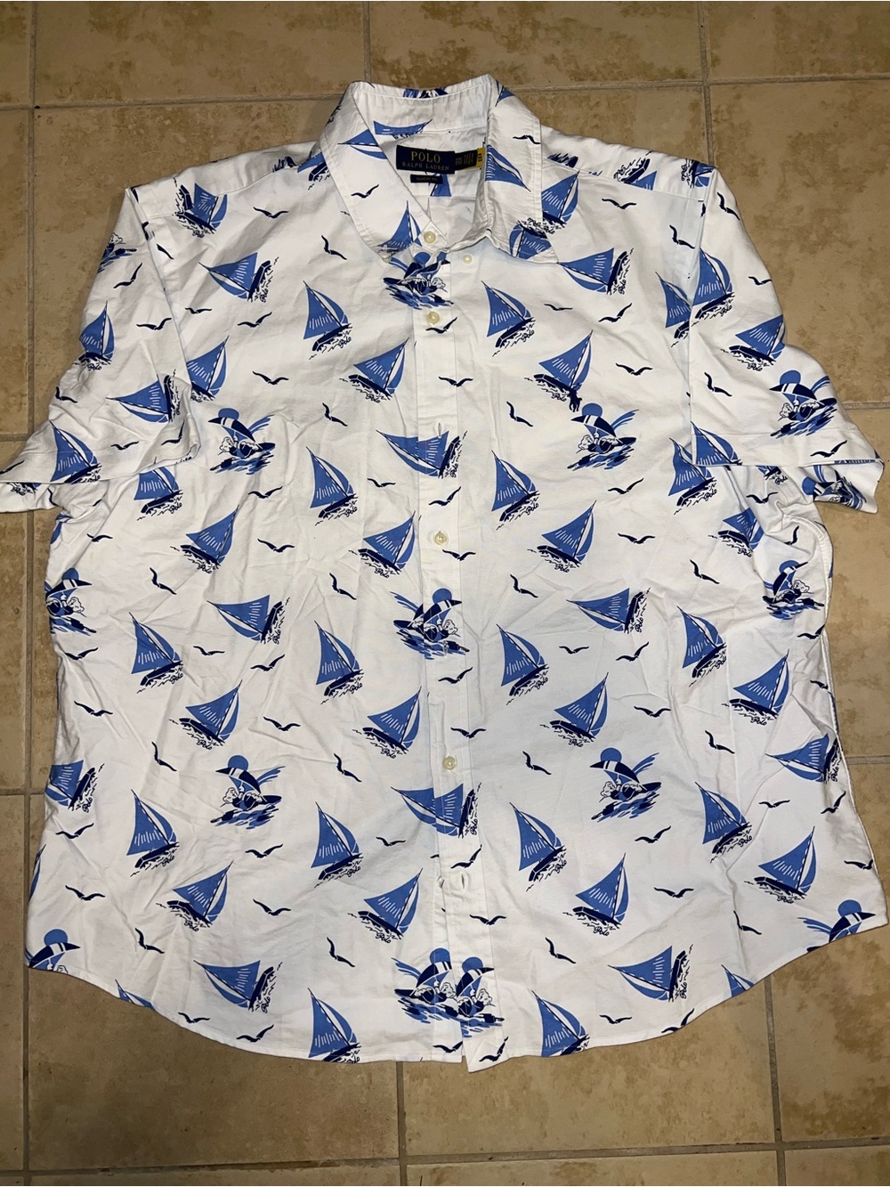 Polo by Ralph Lauren Men’s White Button-Up Shirt w/ Polo Bear Sailboat Print